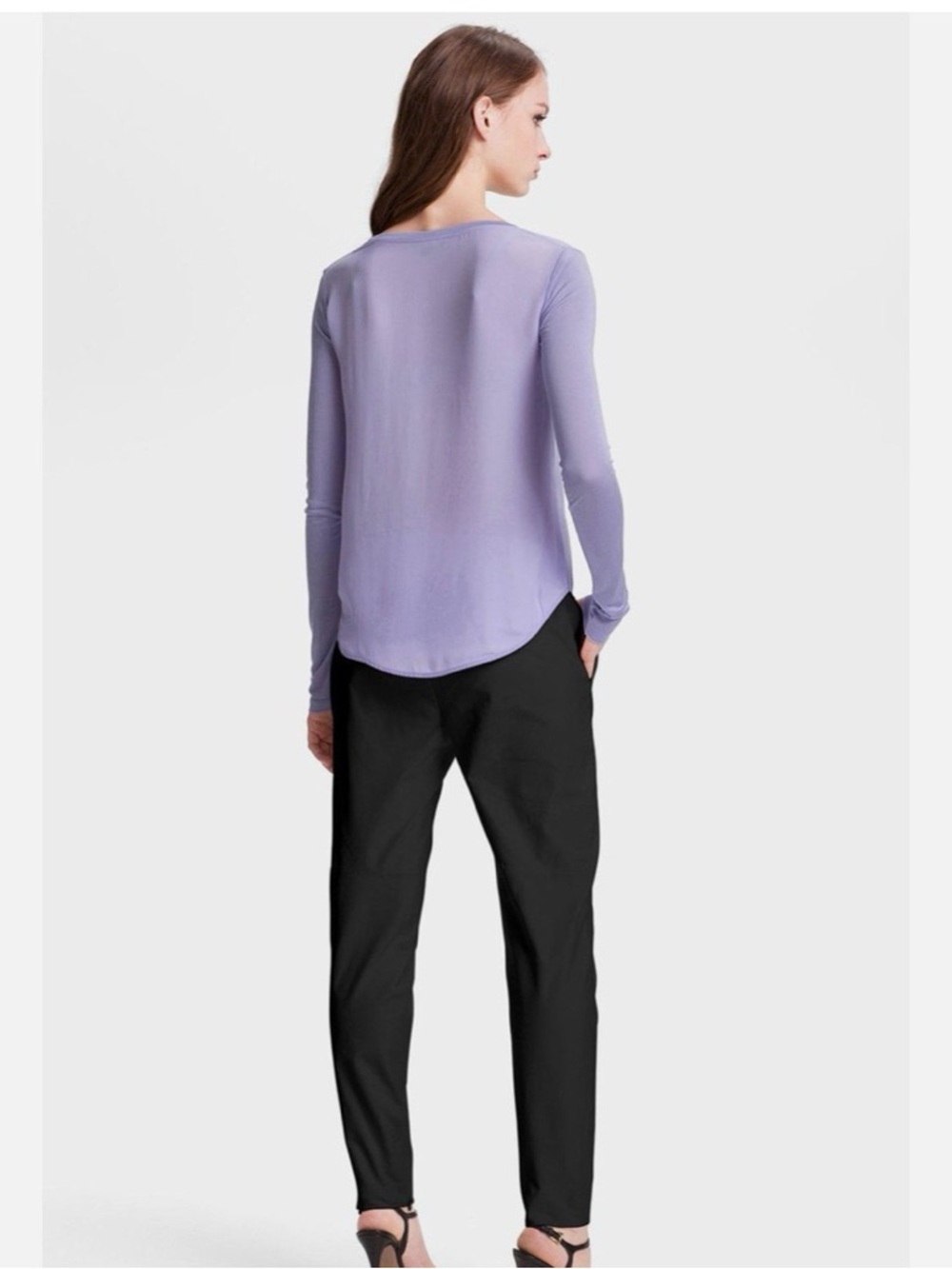 Vince Lavender Long-Sleeve Scoop-Hem Top